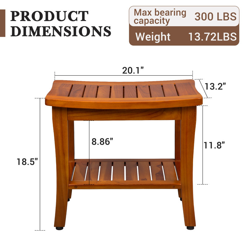Antarious 20.1'' W Teak Shower Bench with Storage Shelf for Inside Shower Bathroom