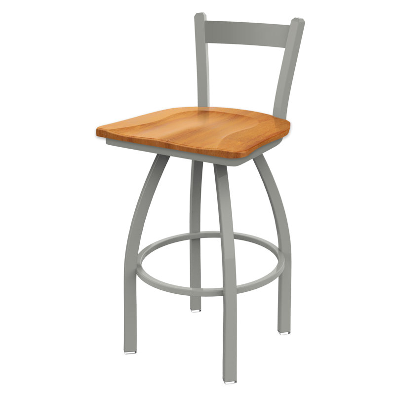 Tabouret de comptoir pivotant 821 Catalina, Nickel anodisé, Bois - érable moyen