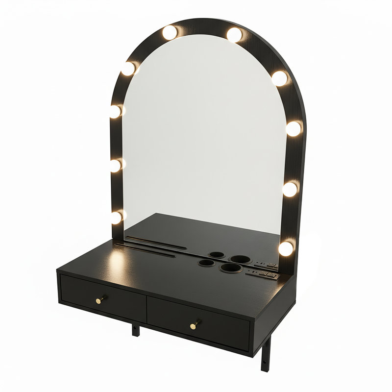Floating Makeup Vanity Desk With Mirror & 3-Colour Lights, Wall Dressing Table With Power Outlet, Compact Vanity, Large Storage