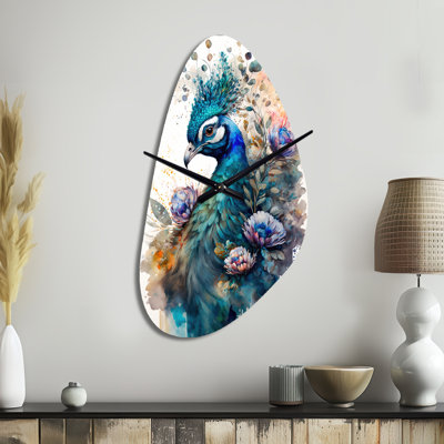 Mignon paon, art floral II - horloge murale asymétrique en métal, sans horloge murale