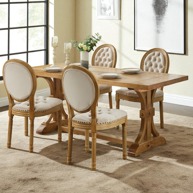 Amando 19.7" H Tufted Velvet Side Chair With Nailhead Trim Decor King Louis Back Solid Wood Dining Chairs, Beige