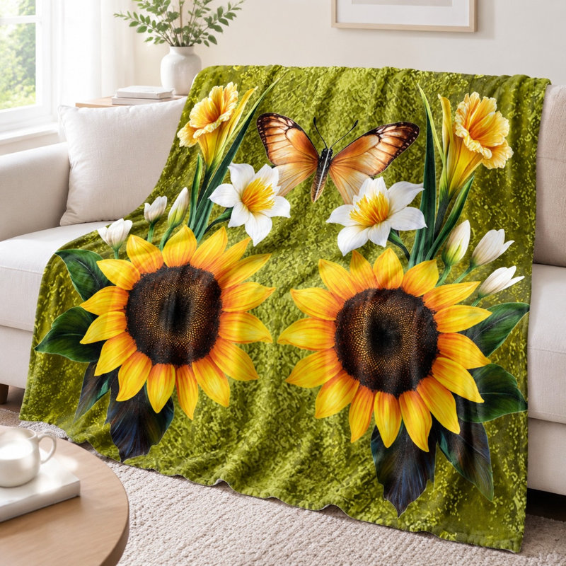 Couverture en flanelle Sunflower Butterfly, L 60 po x l 50 po