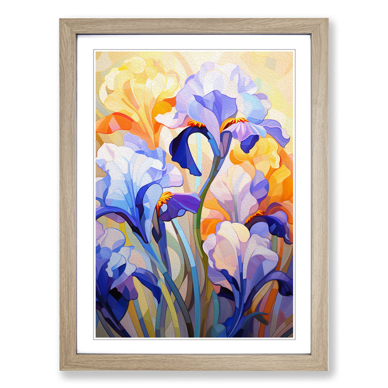 Iris Flower Orphism - Single Picture Frame Print on Wood, Oak, 46cm H x 34cm W x 2cm D