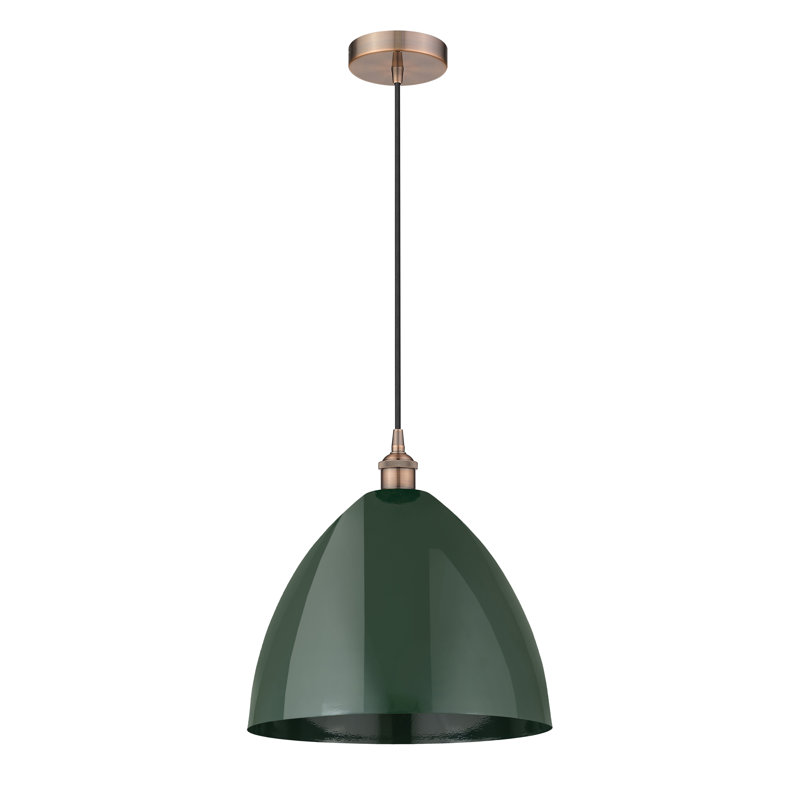 Luminaire suspendu conique à 1 lumière Schiavone, Cuivre antique, Vert