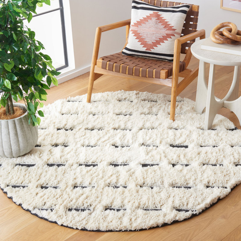 Tapis rayé en laine / coton tissé à la main Franchezca, Rond 6 pi