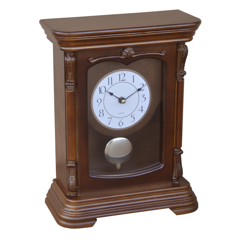 Traditional Analogue Wood Quartz Movement / Crystal Tabletop Clock in Brown