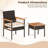 3 PCS Wicker Furniture Set with Acacia Wood Tabletop Armrests Cushions for Backyard