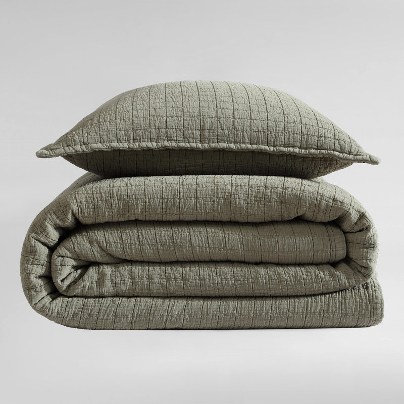 Calvin Klein Essential Garment Washed Solid Cotton Sham Set, Dark Green, Queen