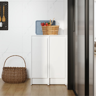 Armoire de rangement autoportante de 24 po pour la salle de bain, portes à fermeture douce, blanc brillant, contreplaqué, emballage Kd, combinaison 12 po X2 (convient pour la salle de bain, la cuisine, la salle d'étude, la chambre à coucher, etc.)