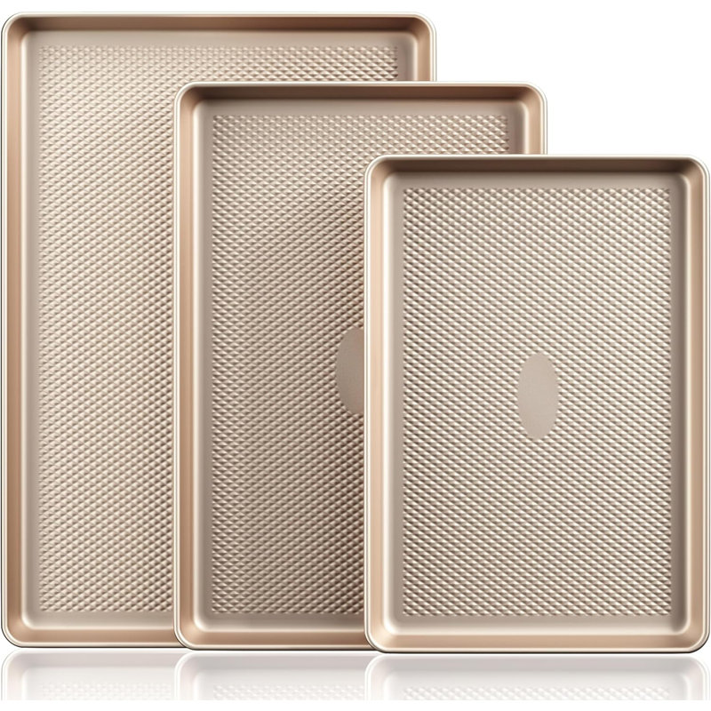 Cookie Sheet Set, Cookie Sheet For Oven, Non-Stick Half/Quarter/Jelly Roll With Diamond Texture Pattern, Heavy Duty Cookie Tray