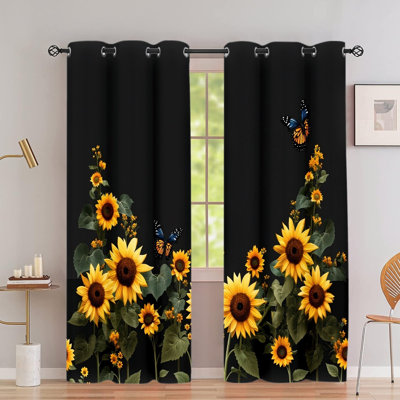 2 rideaux occultants avec œillets, rideaux en polyester à imprimé papillon tournesol, blocage thermique isolé, réduction du bruit et protection de la vie privée, obscurcissement de la chambre à coucher, cuisine, intérieur, décoration intérieure