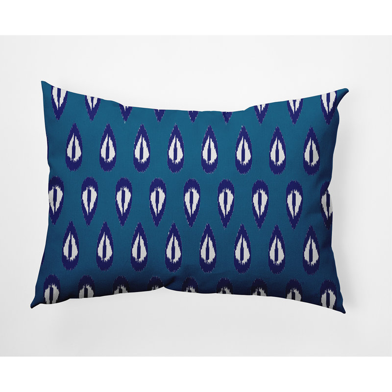 Coussin décoratif intérieur / extérieur Happy Hippy Ikat Tears, Bleu, 14 po x 20 po