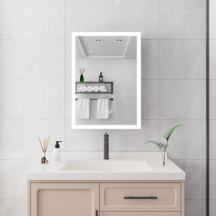 Bathroom Medicine Cabinet with Lights, Adjustable Brightness and Color Temperature, Anti-fog Mirror, and Digital Clock & Temp Display