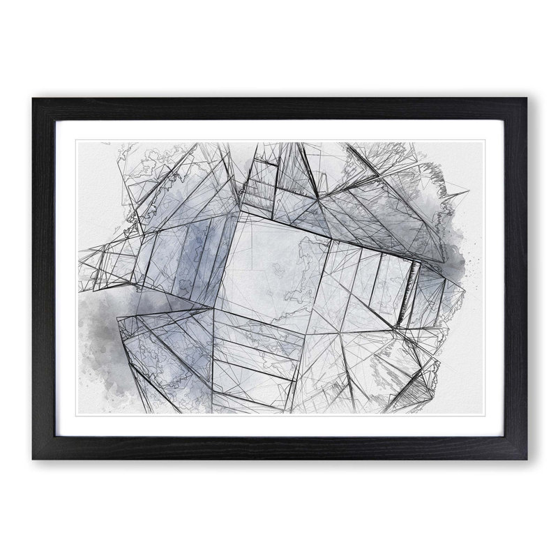 Architecture Sketch Vol.15 in Abstract - Picture Frame Drawing Print, 62cm H x 87cm W x 2cm D, Black Framed