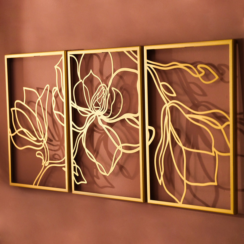 Metal Floral Wall Decor Set - 3 Piece Wall Art, 27" H x 54" W x 1" D, Gold