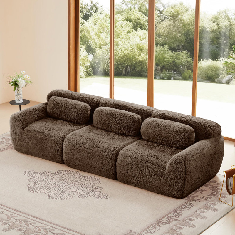 Canapé de 114 po en tissu moelleux et moelleux de conception ergonomique, H 28,7 po x l 114,6 po x P 40,9 po, 3, Chocolat