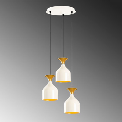 Modern Glam Chandelier, White & Gold Finish, 15.7 x 44.5 inches | Metal Body, 3 x E27 Max 40W Sockets | Elegant Scandinavian Design, Perfect for Living Room & Dining Areas | Bulb Not Included