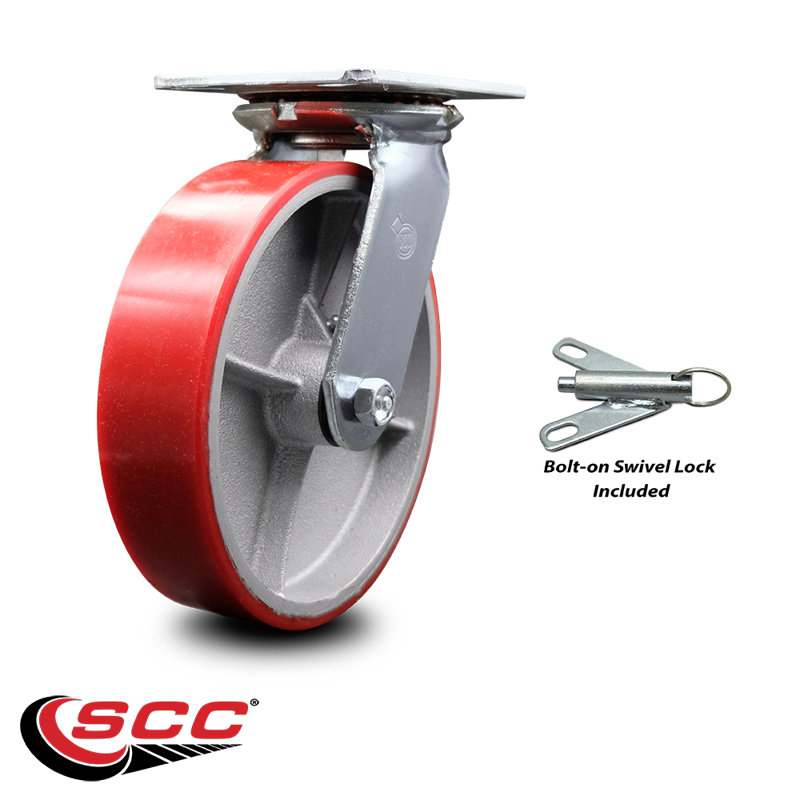 Roulettes en poly 8 po avec roulement à billes et verrou pivotant SCC de 8 po, Vert