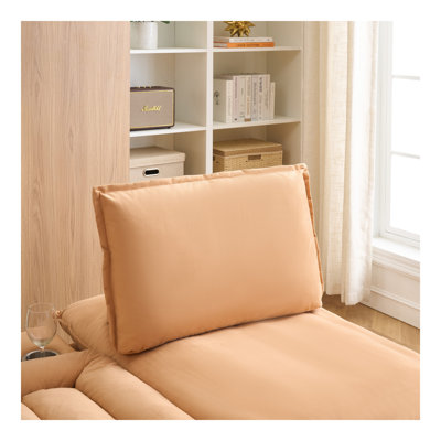 Ce canapé en flanelle à trois places de 104 pouces à la fois tendance et minimaliste avec compartiment de rangement, porte-gobelets et dossier réglable convient aux salons et aux balcons