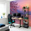 Papier peint adhésif pelez et collez branche de cerisier en fleurs rose coucher de soleil lac pleine lune réflexion lointaine art mural auto-adhésif et amovible-2068362608