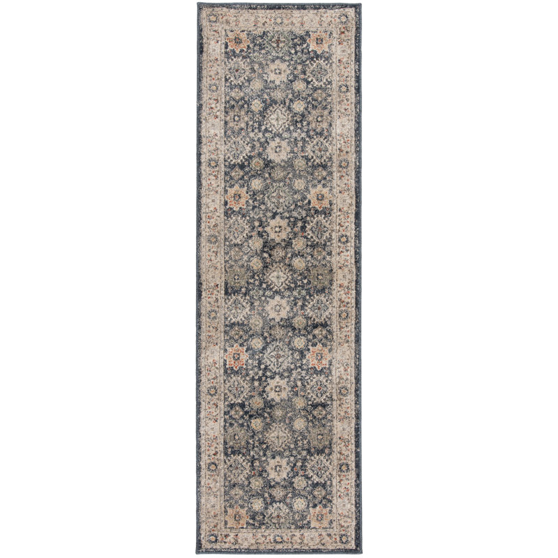 Tapis oriental bleu, Tapis de couloir 2 pi 3 po x 7 pi 6 po