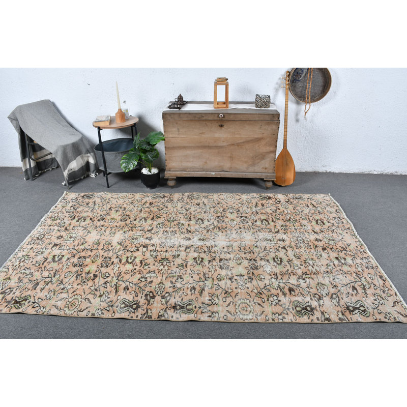 Grand tapis turc Oushak vintage beige pour un élégant décor de salle à manger rouge / beige