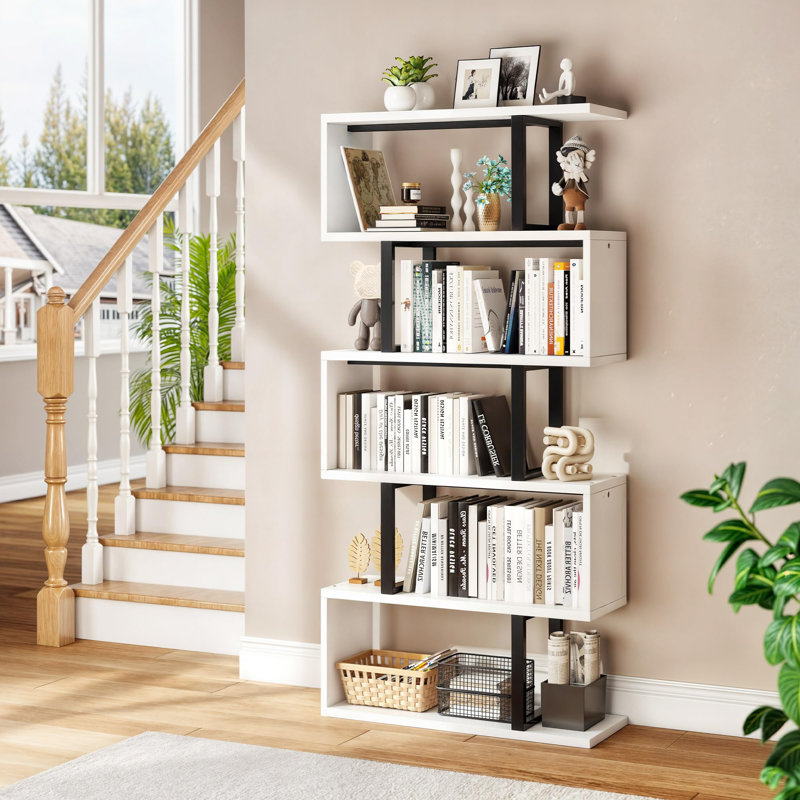 Aniya 69'' H X 31'' W  Steel Geometric Bookcase, White