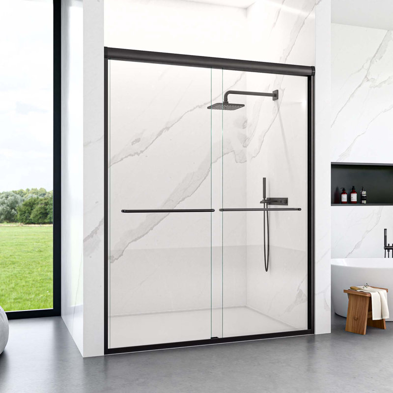 Porte de douche coulissante double semi-sans cadre, porte de douche à dérivation, porte en verre trempé épais de 1/4 po (6 mm)