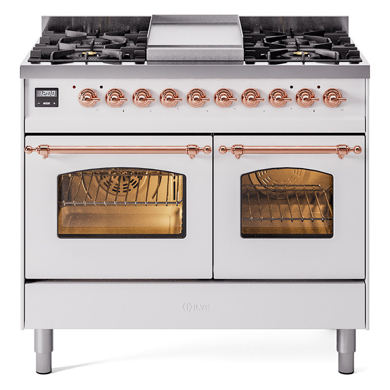 ILVE Nostalgie II Series 40 inch Dual Fuel Range with 6 Sealed Burners, Griddle (Glass Door), Natural Gas