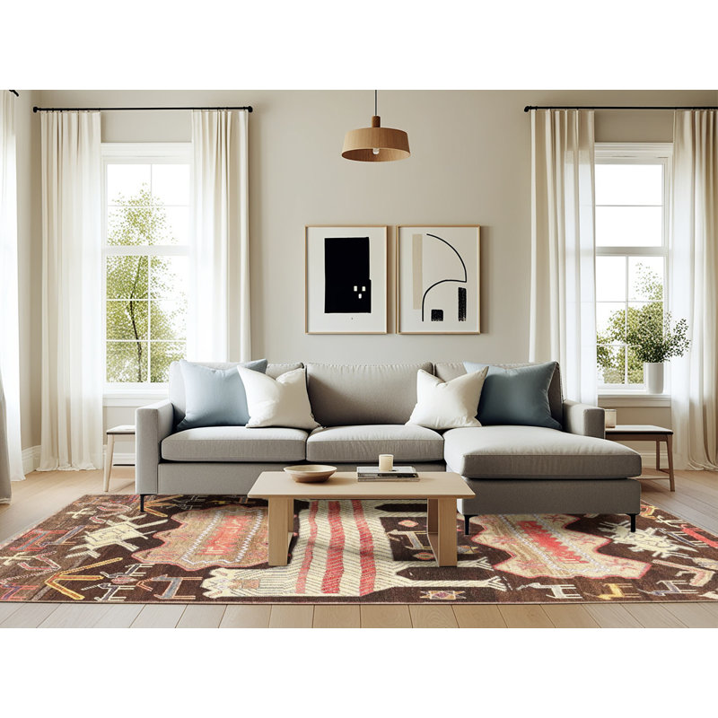 Tapis brun / beige / rouge, Rectangle 6 pi x 9 pi