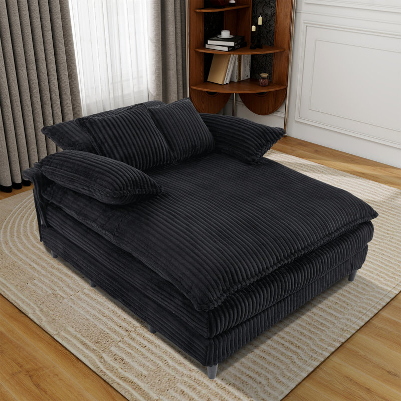 Large méridienne rembourrée, canapé-lit moelleux confortable, Noir