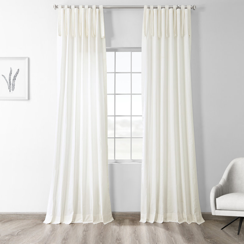 Camarena Tie Top Semi Sheer for Bedroom, Living Room Cotton Curtains Single Window Panel, 50"W x 108"L, Warm Off-White