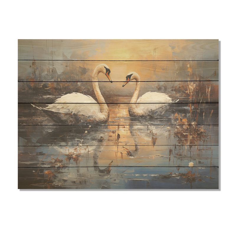 Cygne blanc, harmonie, clair de lune, étang, H 24 po x l 32 po