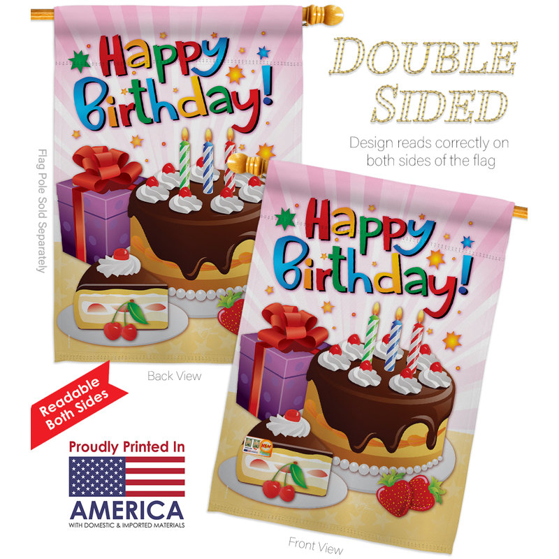 Ensemble de drapeaux en polyester 40 po x 28 po Happy Birthday