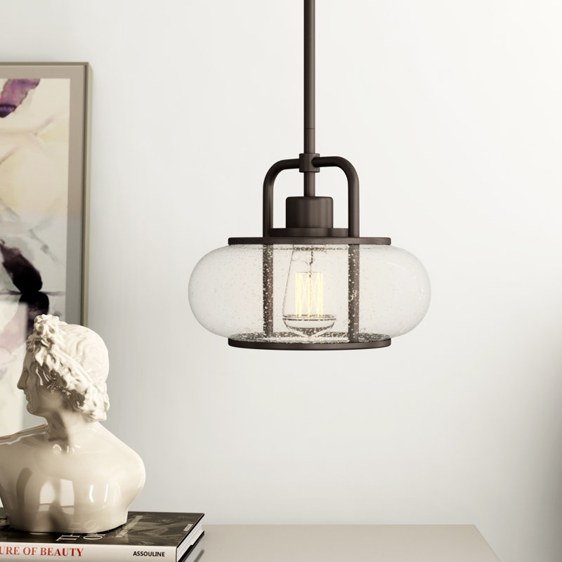 Luminaire suspendu tambour simple à 1 lumière Spofford, Bronze vieilli