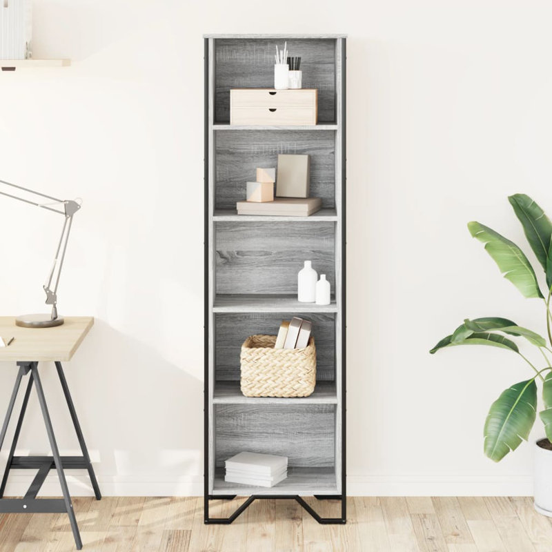 Samiria Bookcase, (5 Shelves) 169cm H x 50cm W x 31cm D, Grey Sonoma