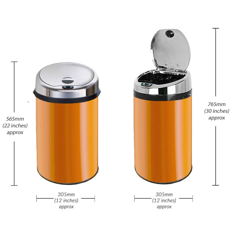Ladson Steel Motion Sensor Kitchen Trash Can, 30L, Orange