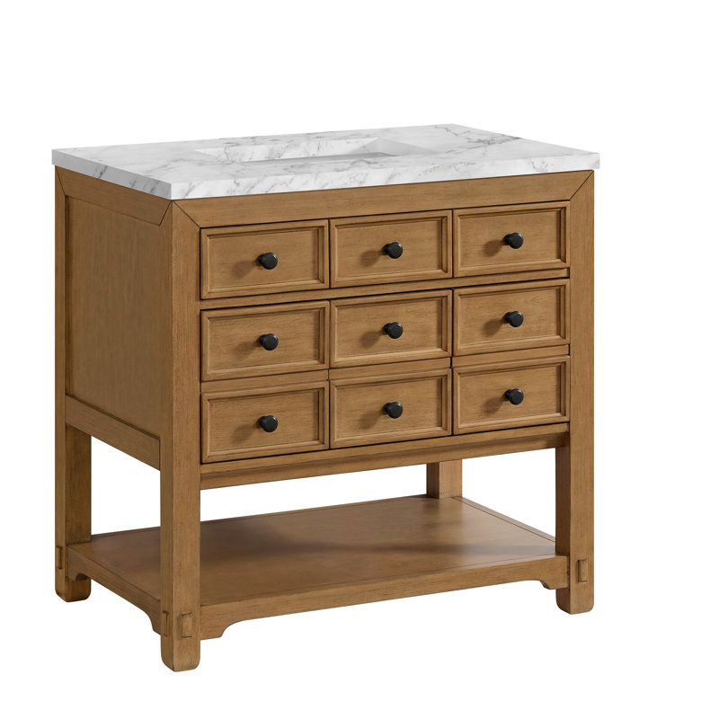 Malibu 36'' W Single Vanity, Amber Birch, Carrara Marble, Widespread