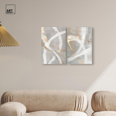 Silvered Spirals Set Canvas Set of 2 Neutral Art by 