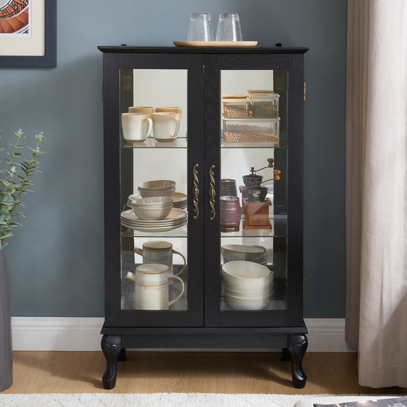 Vitrine lumineuse avec portes en verre trempé, vitrine lumineuse avec panneau arrière en miroir