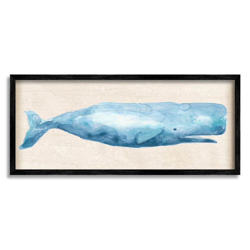 Baleine rustique bleue par June Erica Vess, Giclée encadrée noir minuit, H 10 po x l 24 po x P 1,5 po