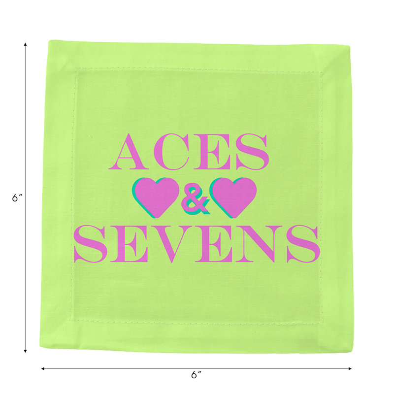 Canasta Aces And Sevens Cotton Sateen Cocktail Napkins, Key Lime Pink