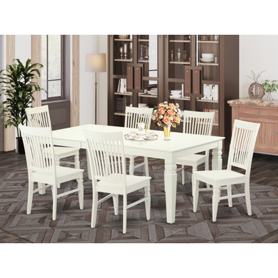 7 Piece Dining Set Consist of a Rectangle Dining Table with Butterfly Leaf and 6 Kitchen Chairs, Linen White
