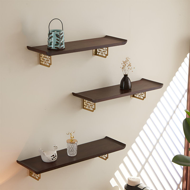 Chinese Style Solid Wood Floating Shelf | Classic Console Shelf With Bracket, 4.72” H x 19.68” W x 7.87” D