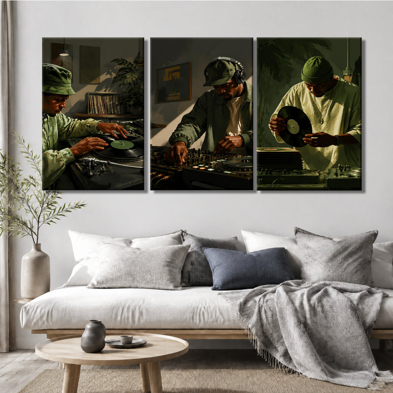 Ensemble de 3 panneaux muraux rétro avec impression de vinyle sur toile pour salon, 16 * 24 pouces * 3