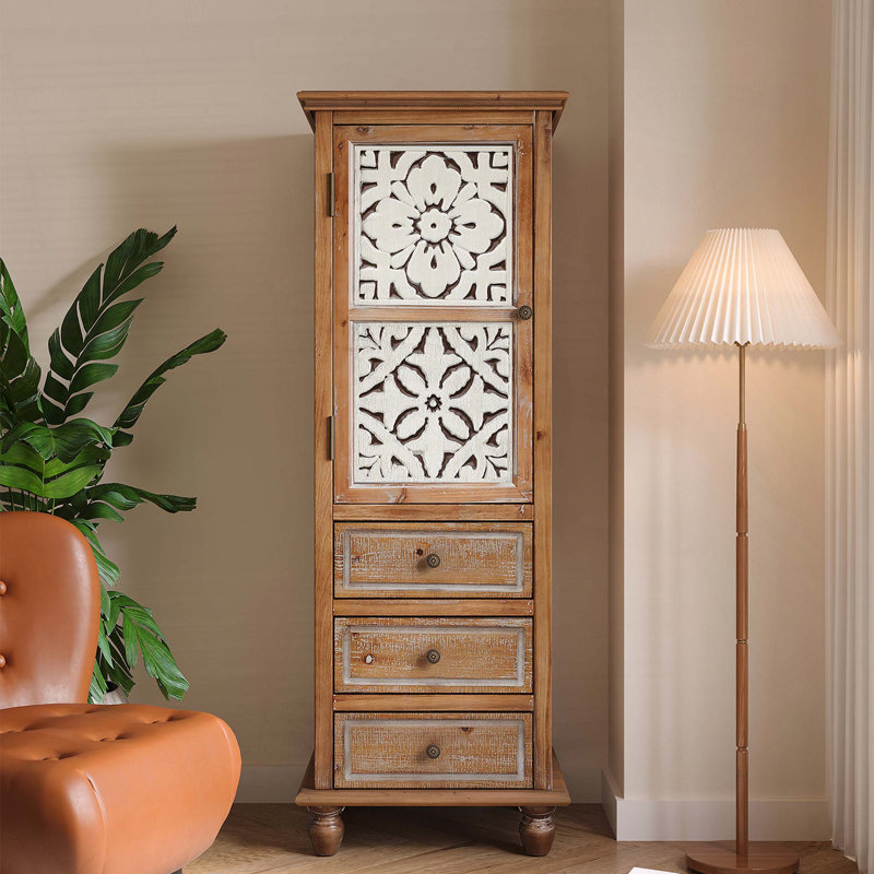 Armoire de rangement rustique avec porte découpée décorative et 3 tiroirs