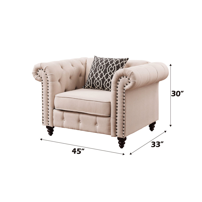 Fauteuil en lin beige avec coussin à motif contrastant - D25 siège en mousse à densité moyenne de style moderne