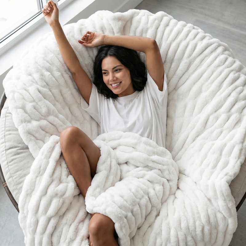 Jeté luxueux en fausse fourrure réversible en peluche réversible certifié Oeko-tex 50 po x 60 po, 50 po x 60 po, Caramel