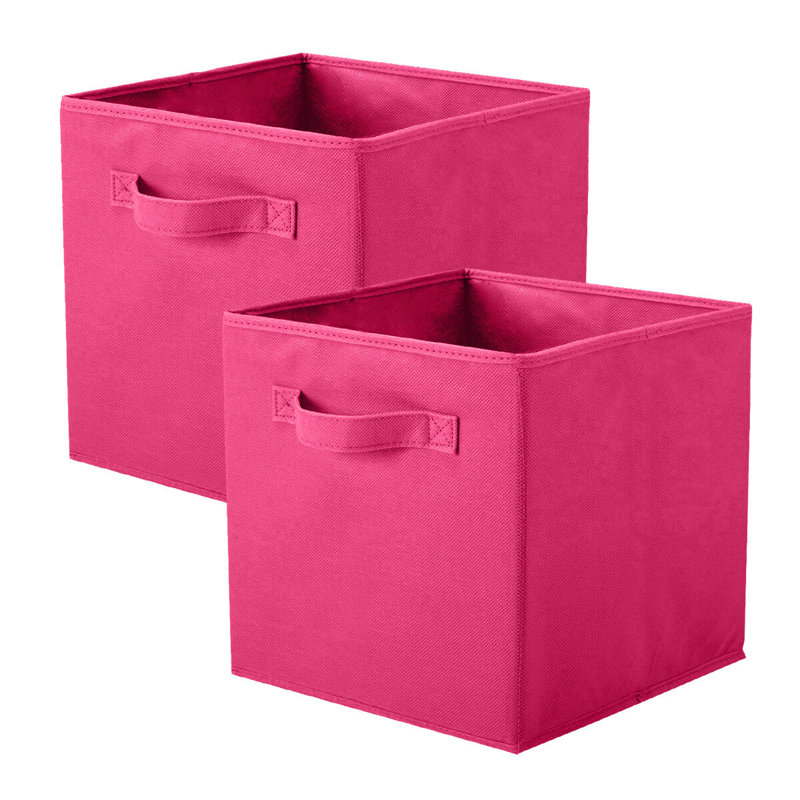 2 Pack Collapsible Fabric Cube Storage Bins, Hot Pink