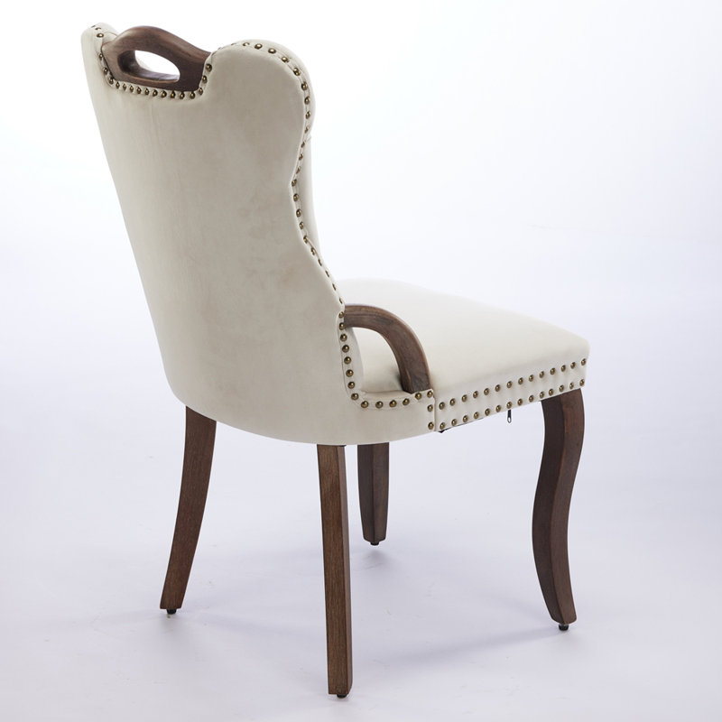 Chaise de salle à manger en velours avec garniture touffetée à la main, Beige